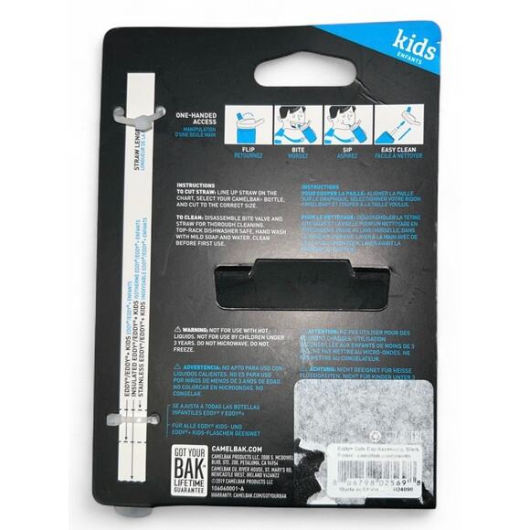 Lot of 8 Camelbak Eddy + Kids Black Replacement Cap & Straw Brand New Sealed - Picture 3 of 3